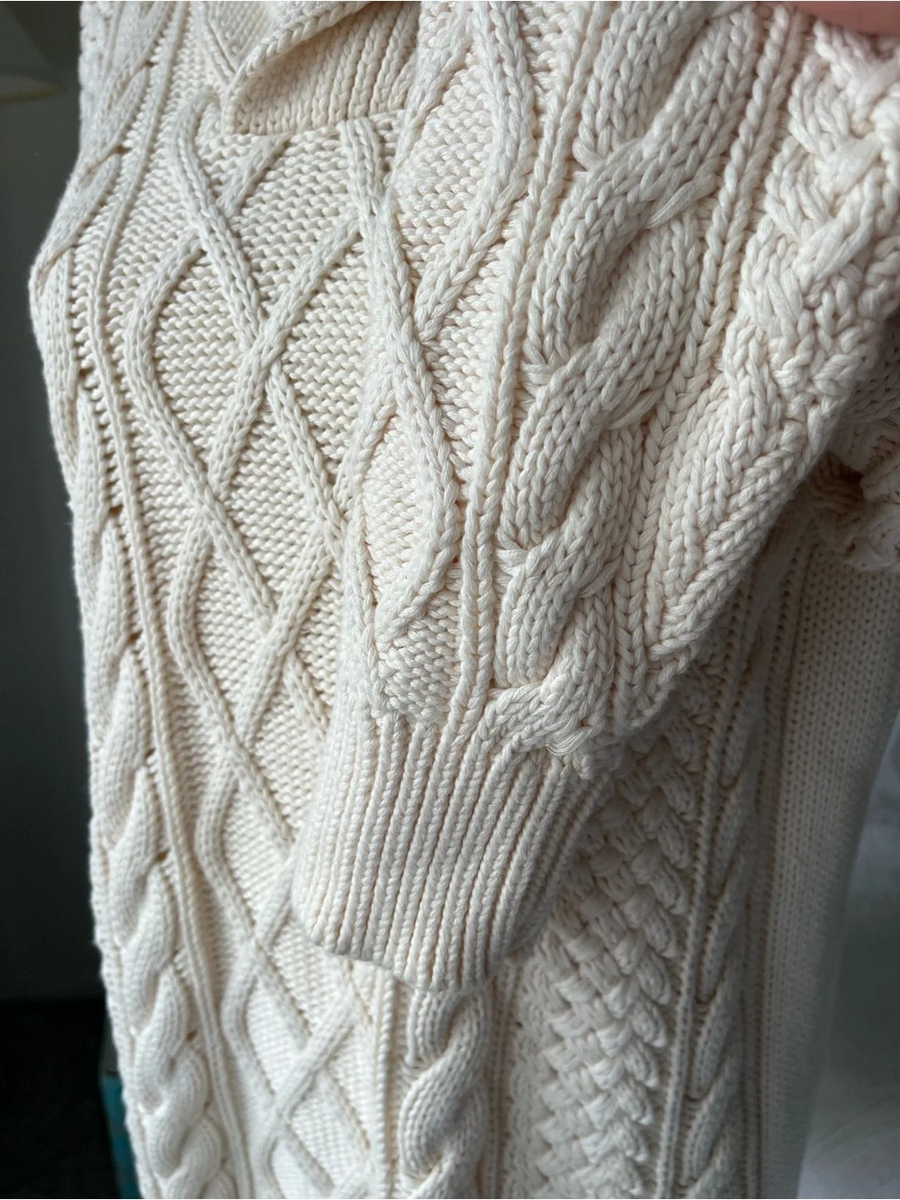 J.Crew Mens M Ivory Fisherman Cable Knit Cotton Shawl Collar Pullover Sweater
